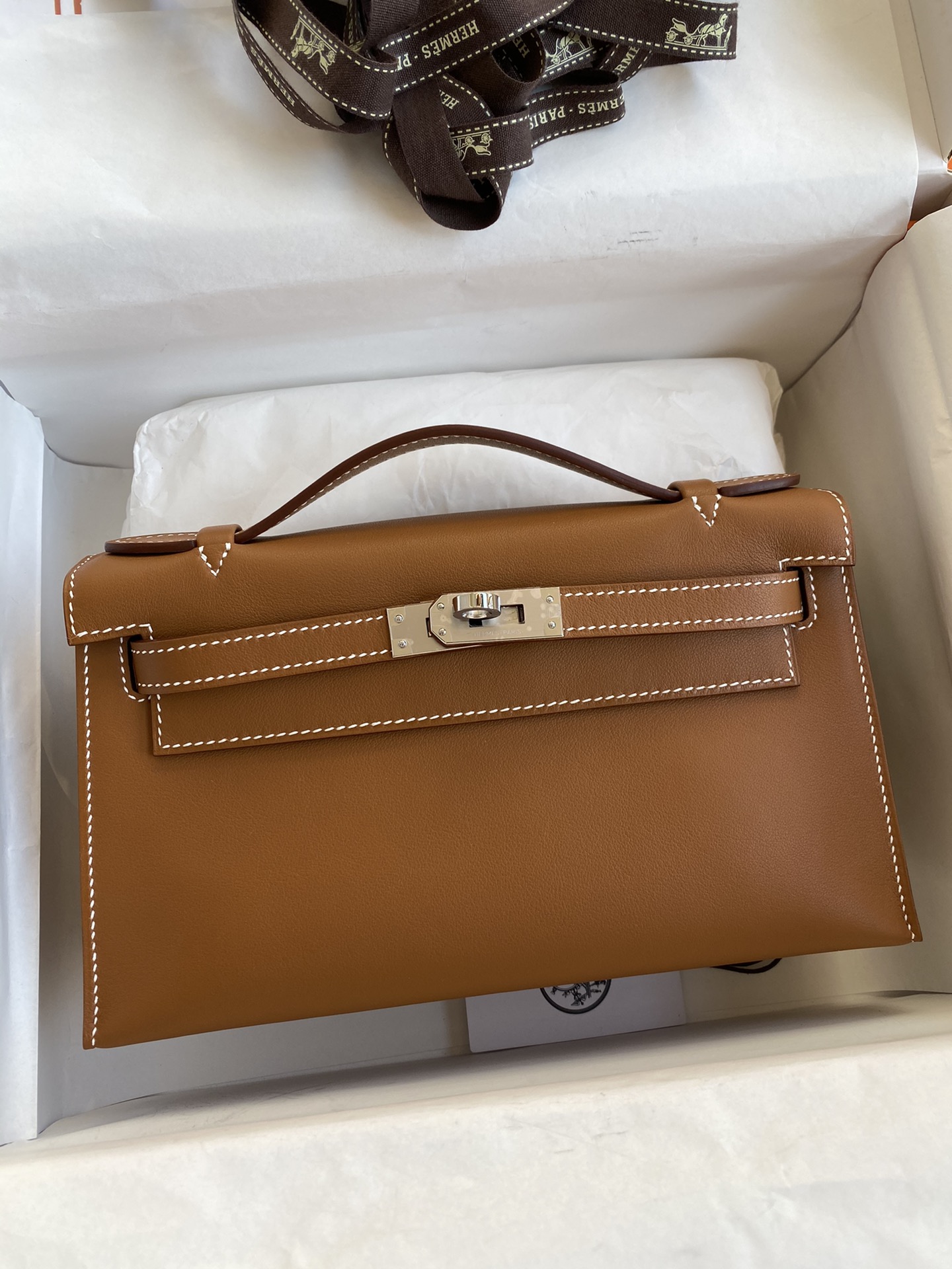 Hermes Mini Kelly Pochette 22cm Bag In Brown Swift Leather